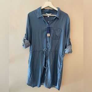 NWT - Popsugar x Kohl's Long Sleeve Chambray Dress - Large - Blue